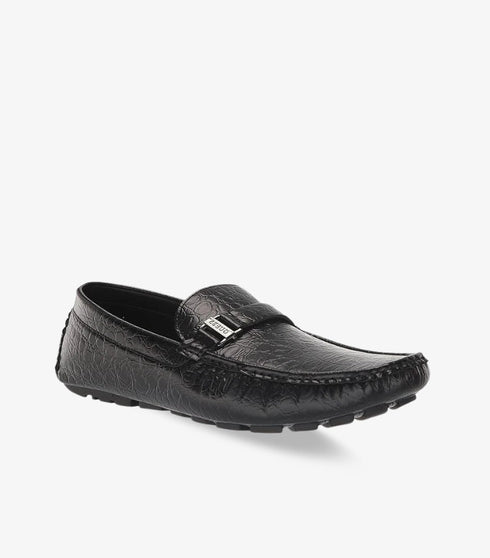 GUESS MEN'S AMADEO DRIVING STYLE LOAFERS | BLACK SQUARE TOE BIT ORNAMENT CUSHIONED SLIP-ON