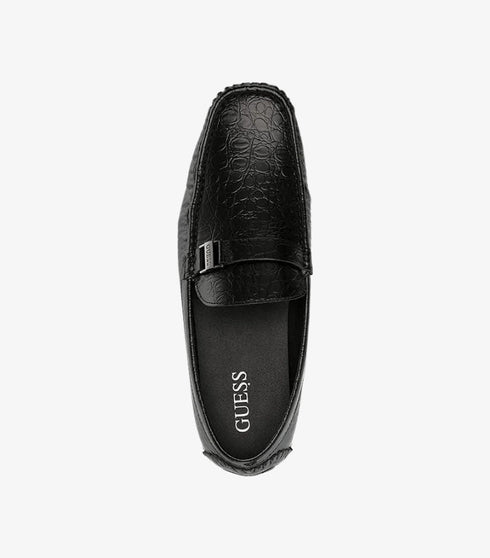 GUESS MEN'S AMADEO DRIVING STYLE LOAFERS | BLACK SQUARE TOE BIT ORNAMENT CUSHIONED SLIP-ON