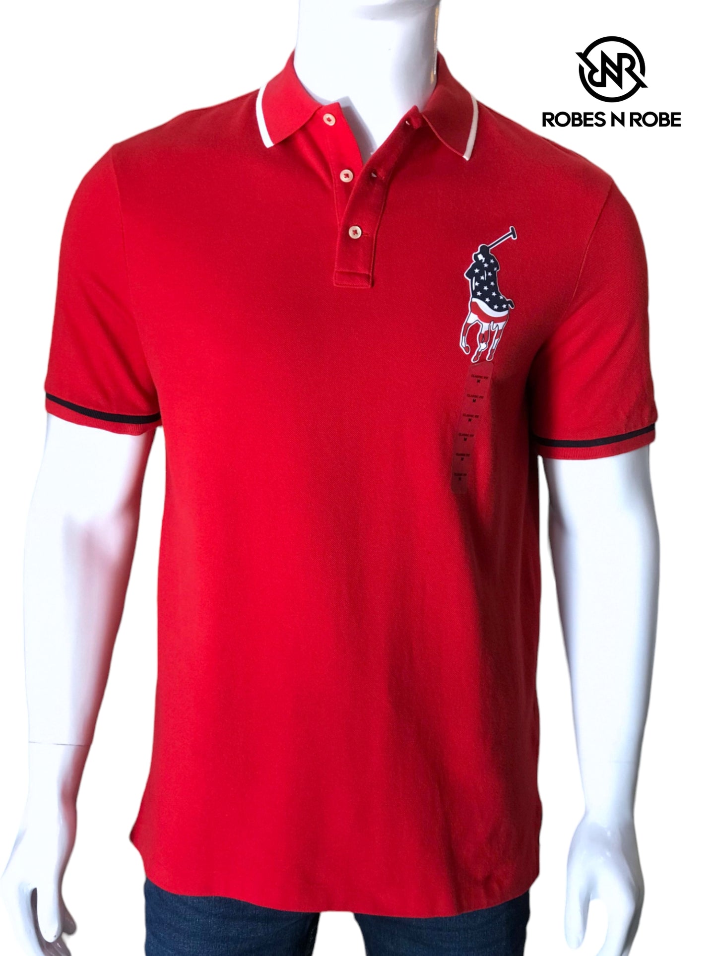 RALPH LAUREN USA FLAG LOGO RED POLO CLASSIC FIT