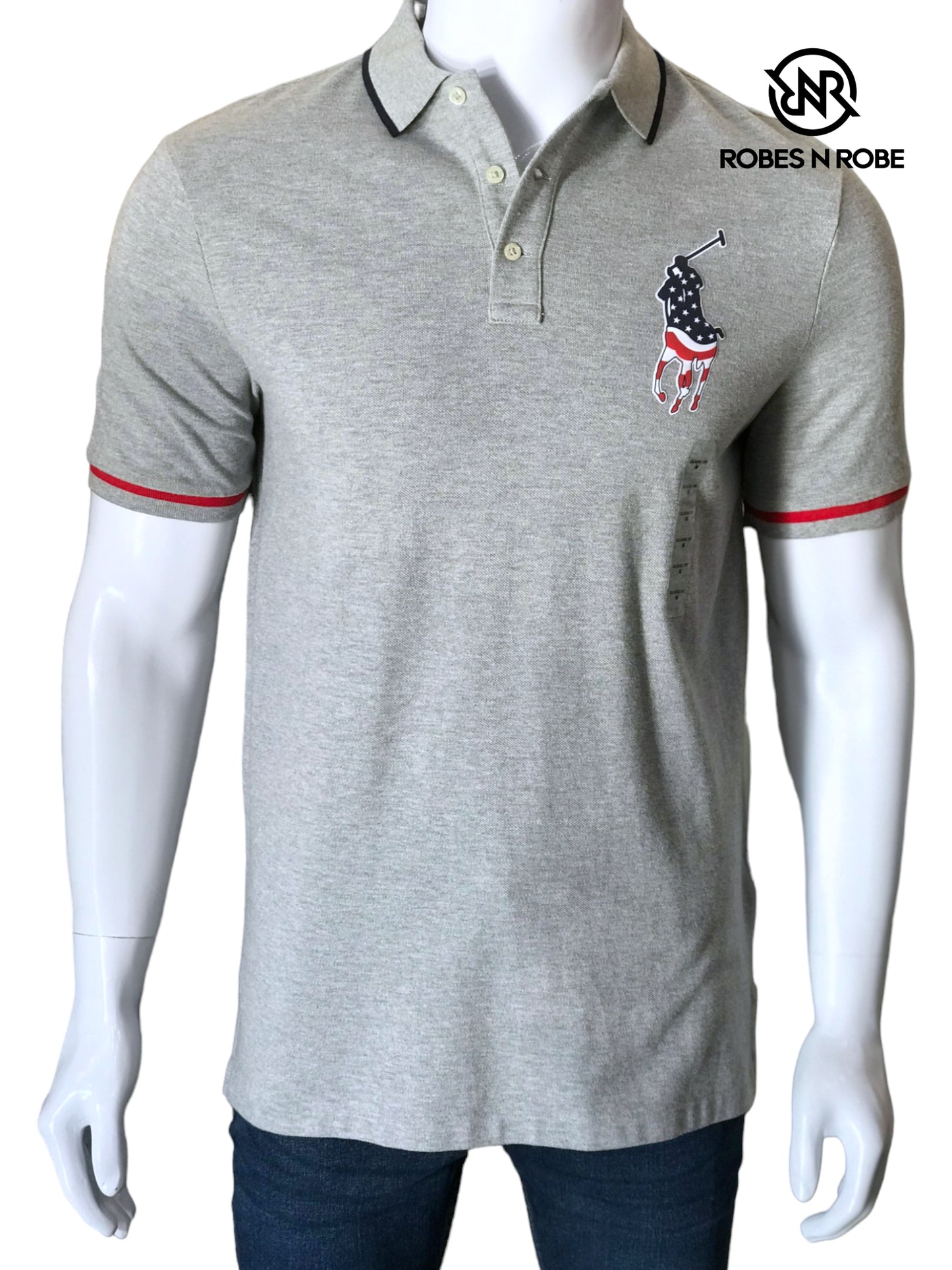 RALPH LAUREN USA FLAG LOGO GREY POLO CLASSIC FIT