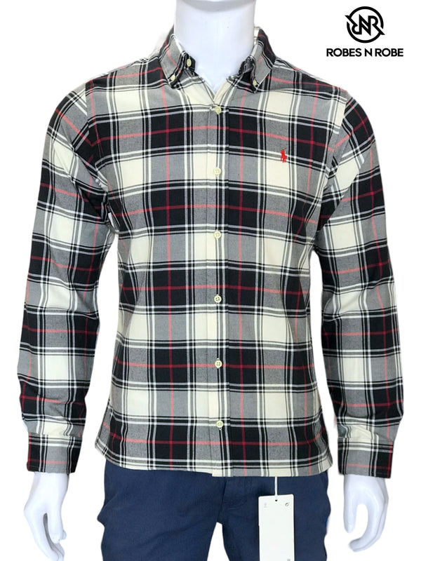 RALPH LAUREN BUTTON DOWN OXFORD COTTON CLASSIC FIT CHECK SHIRT