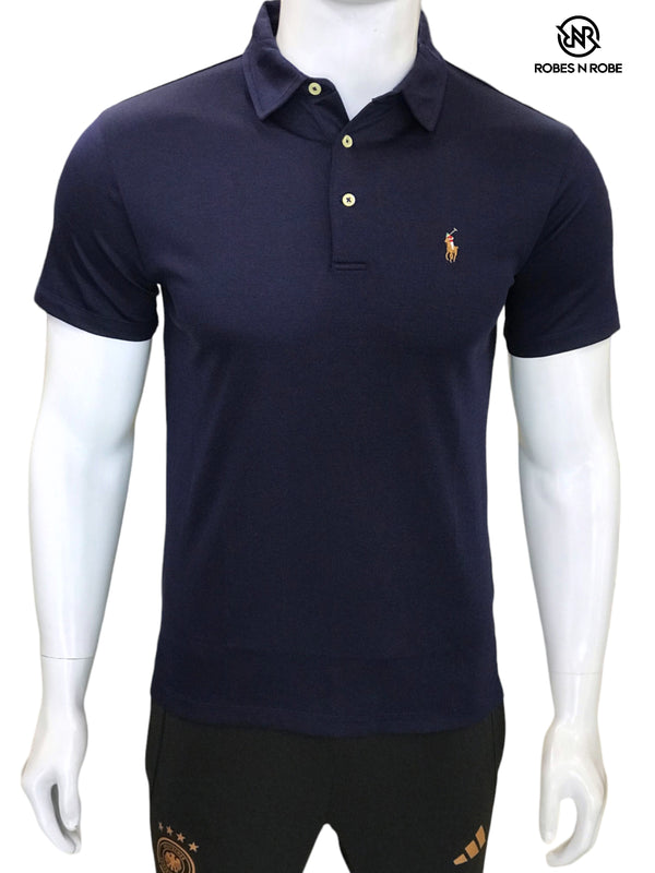 RALPH LAUREN SMALL PONY PIMA COTTON POLO CUSTOM SLIM FIT NAVY BLUE
