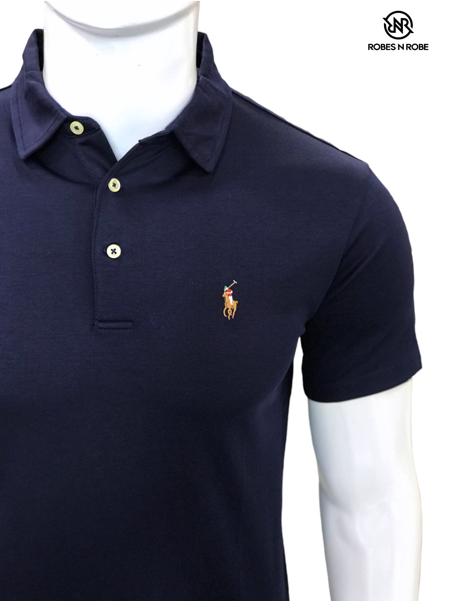 RALPH LAUREN SMALL PONY PIMA COTTON POLO CUSTOM SLIM FIT NAVY BLUE