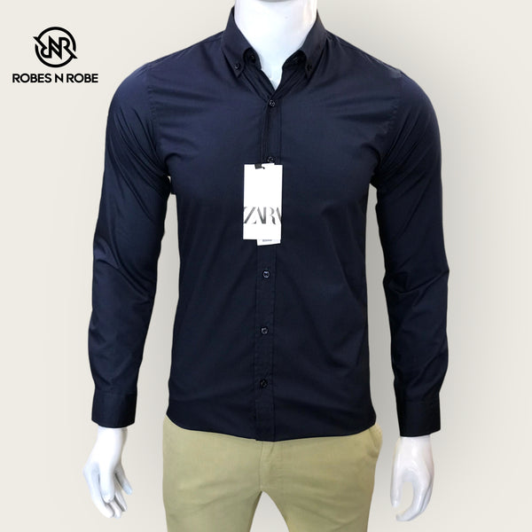 ZARA BUTTON DOWN SLIM-FIT NAVY SHIRT