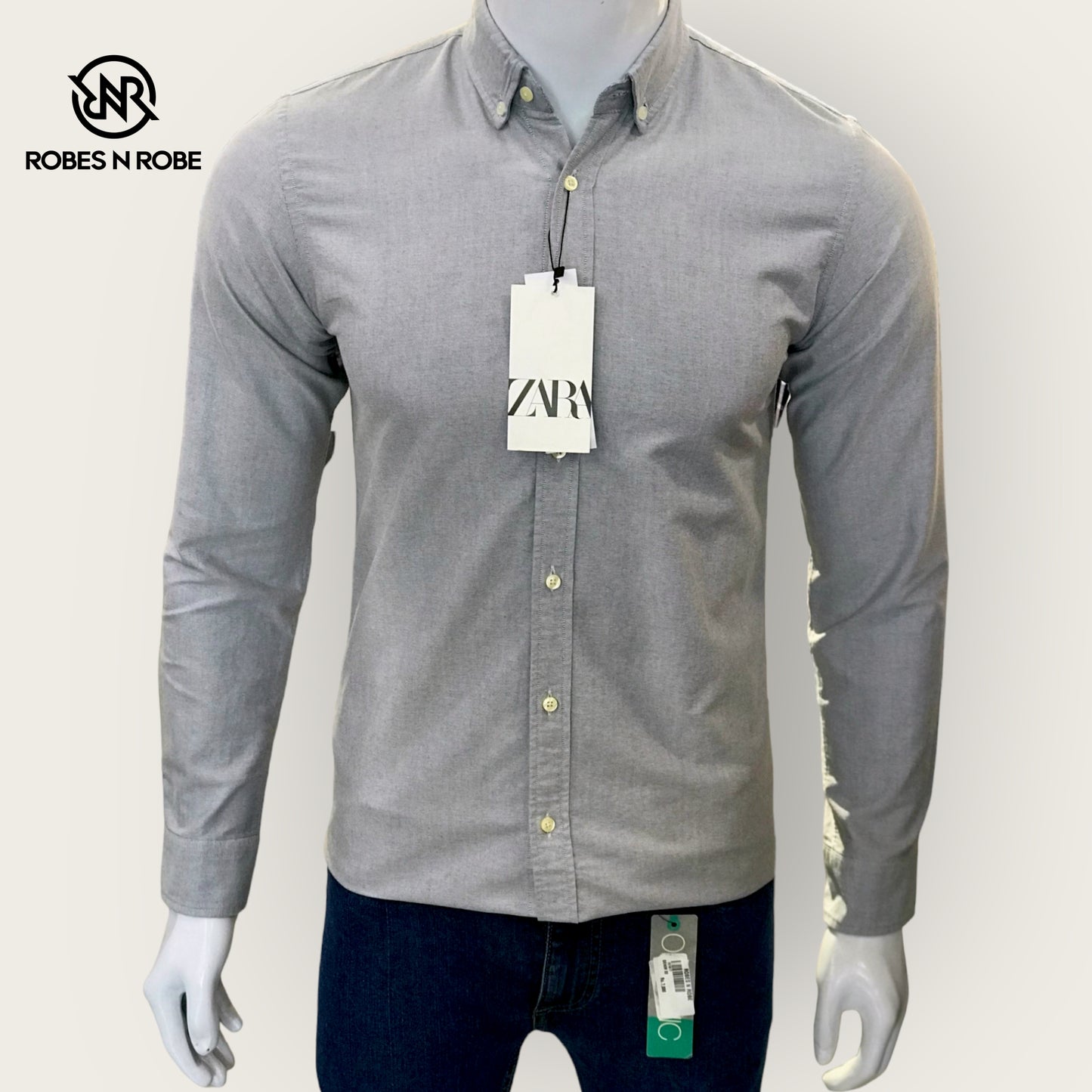 ZARA BUTTON DOWN OXFORD COTTON GREY SHIRT