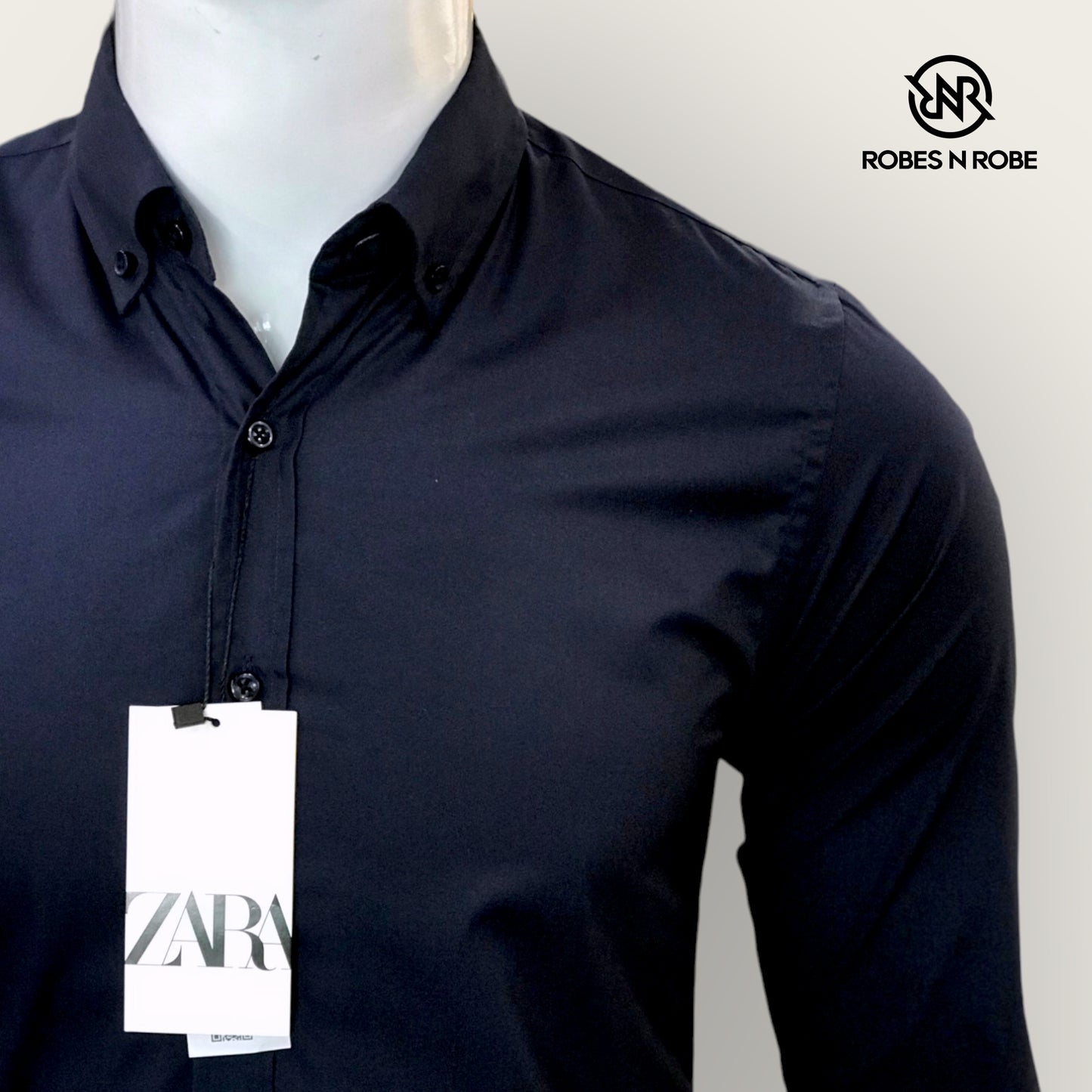 ZARA BUTTON DOWN SLIM-FIT NAVY SHIRT