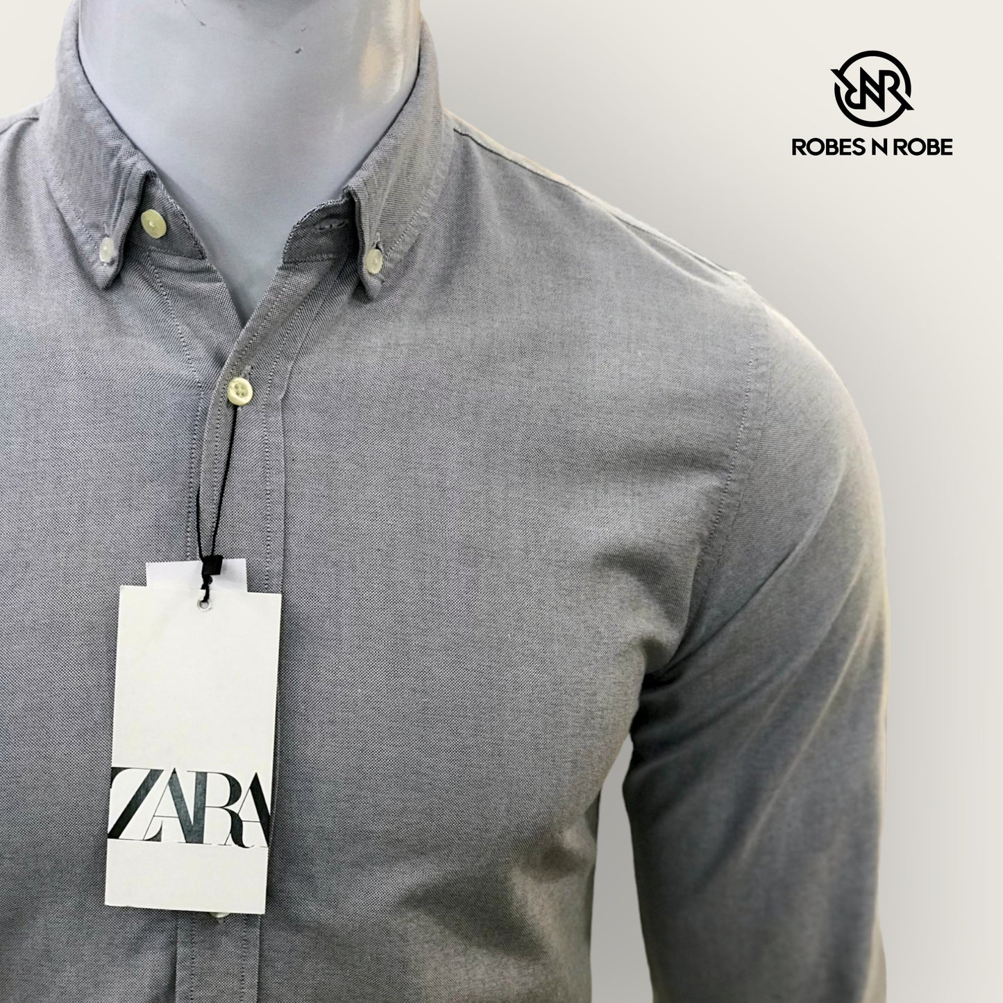 ZARA BUTTON DOWN OXFORD COTTON GREY SHIRT