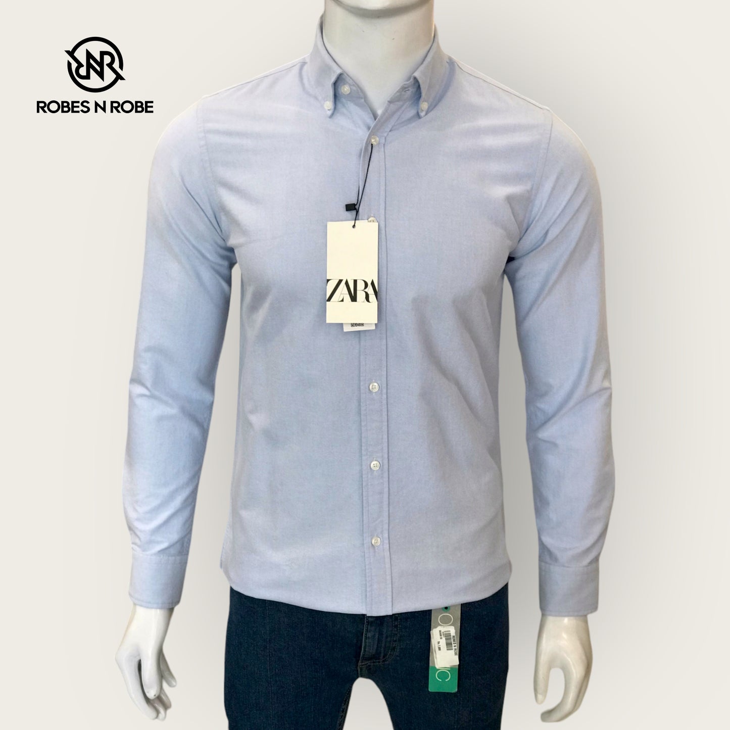 ZARA BUTTON DOWN OXFORD COTTON SHIRT Sky Blue