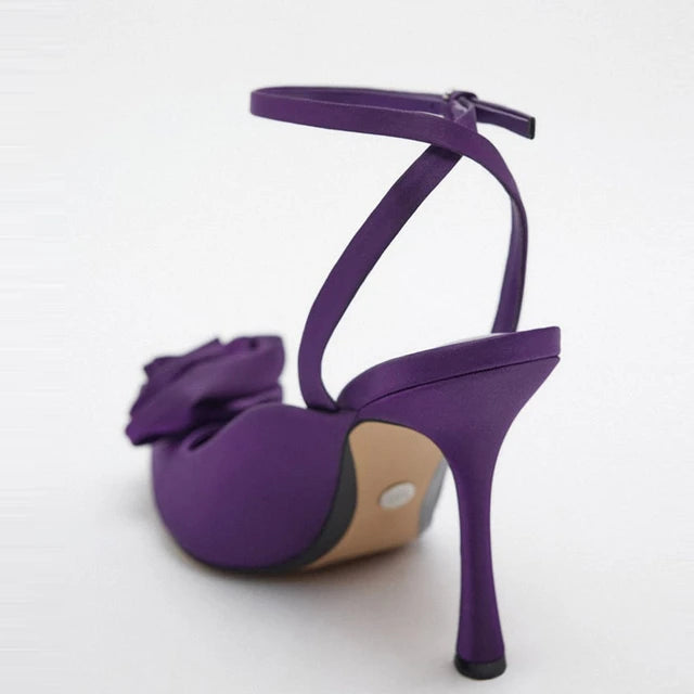 ZARA SATIN ANKLE STRAP TOE FLOWER SHOE