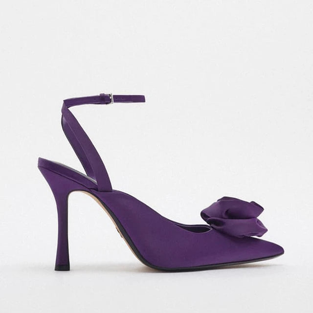 ZARA SATIN ANKLE STRAP TOE FLOWER SHOE