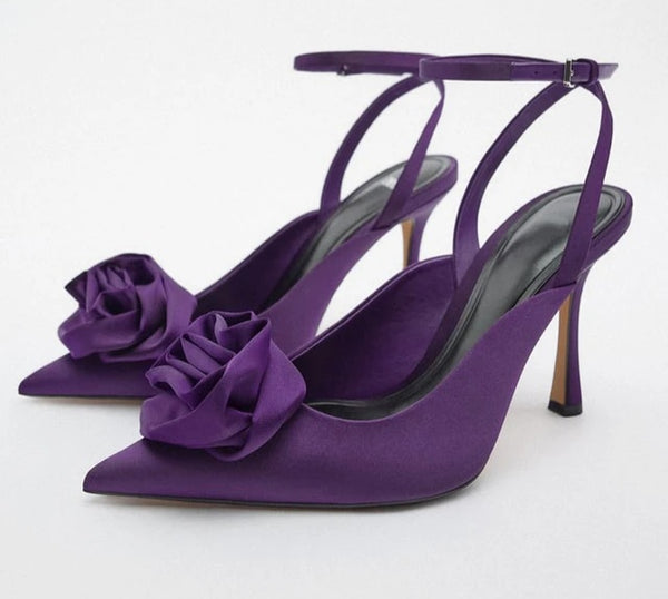 ZARA SATIN ANKLE STRAP TOE FLOWER SHOE