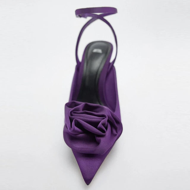 ZARA SATIN ANKLE STRAP TOE FLOWER SHOE