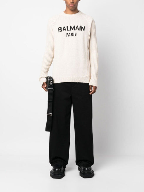 BALMAIN INTARSIA-KNIT LOGO JUMPER