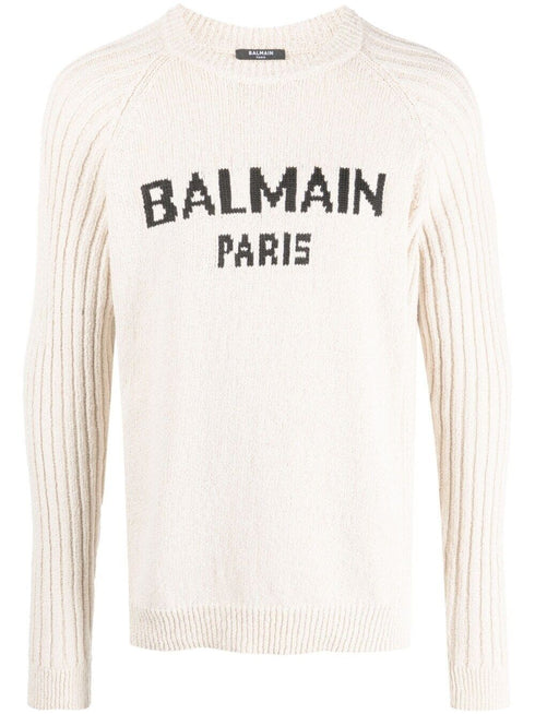 BALMAIN INTARSIA-KNIT LOGO JUMPER