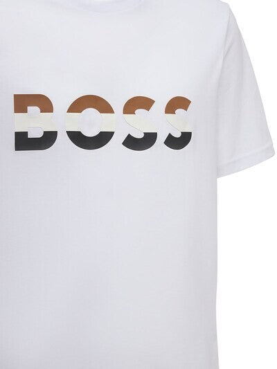 BOSS Crew-Neck White T-shirt with Graphic Logo Print