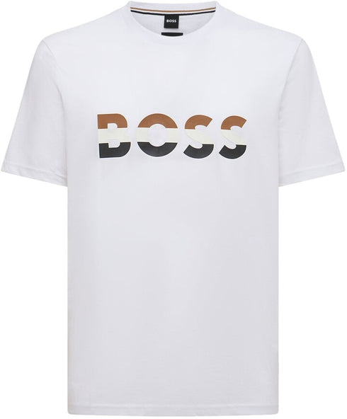 BOSS Crew-Neck White T-shirt with Graphic Logo Print