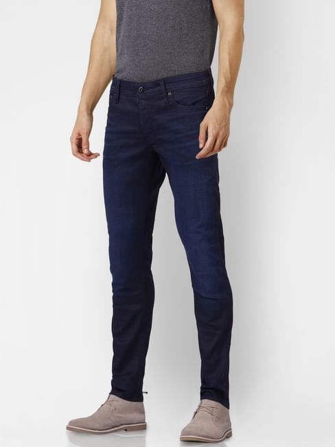 JACK & JONES BLUE MID RISE GLENN SLIM FIT JEANS