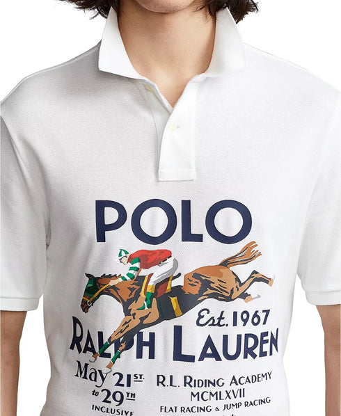 Ralph Lauren VTG Classic Horse Riding Graphic Mesh Polo Shirt White
