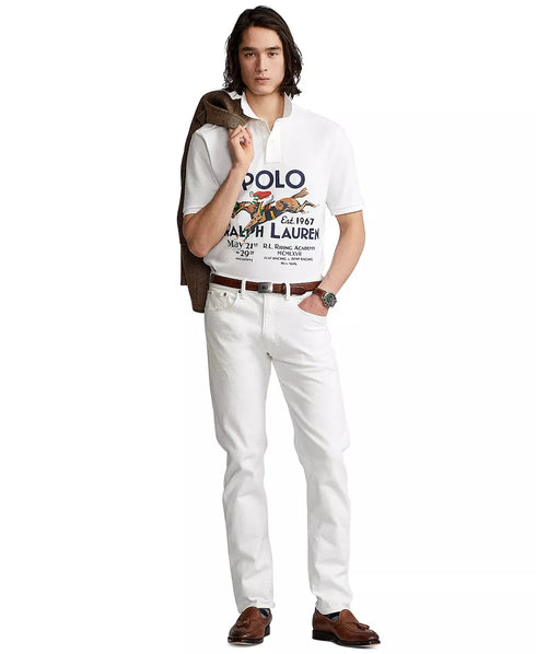Ralph Lauren VTG Classic Horse Riding Graphic Mesh Polo Shirt White