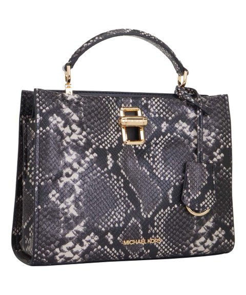 Michael Kors | Black Penelope Medium Snake-Embossed Leather Top-Handle Satchel