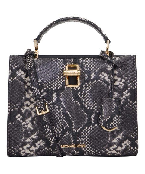 Michael Kors | Black Penelope Medium Snake-Embossed Leather Top-Handle Satchel