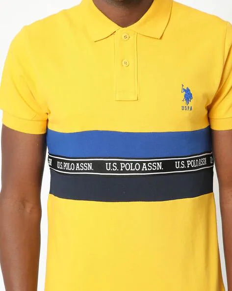 U.S. POLO ASSN MEN'S YELLOW COTTON BRAND TAPE POLO SHIRT