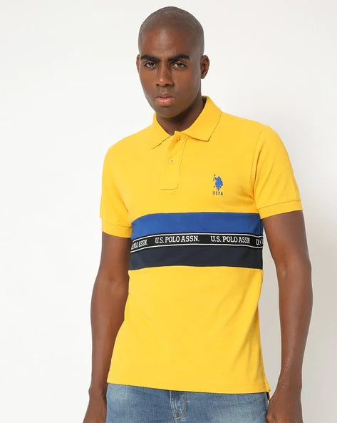 U.S. POLO ASSN MEN'S YELLOW COTTON BRAND TAPE POLO SHIRT
