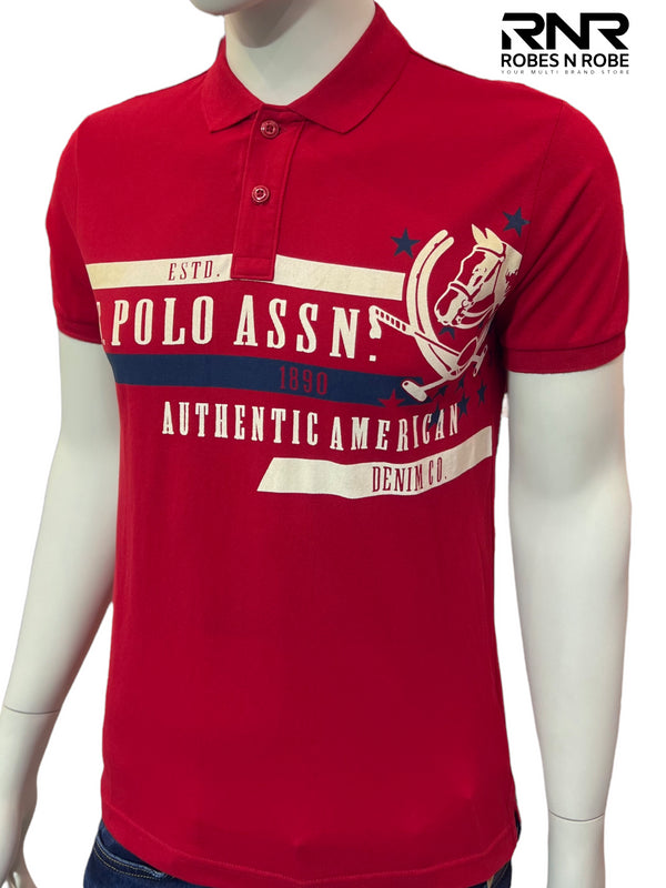U.S. POLO ASSN MEN'S RED COTTON BRAND TAPE POLO SHIRT
