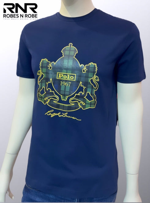 RALPH LAUREN CREW NECK PRINTED T-SHIRT - BLUE