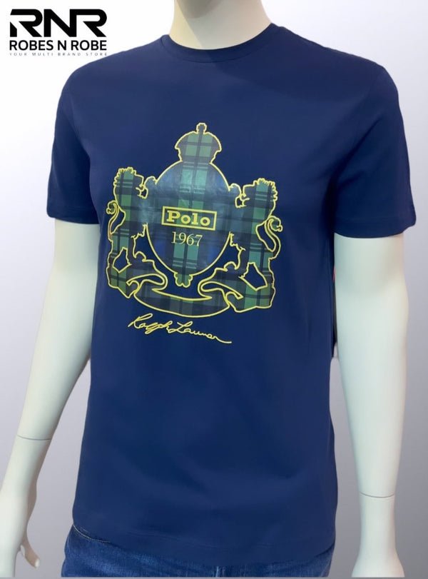 RALPH LAUREN CREW NECK PRINTED T-SHIRT - BLUE