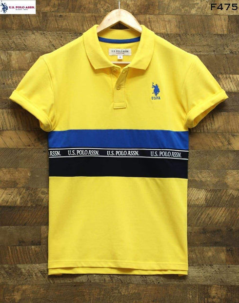 U.S. POLO ASSN MEN'S YELLOW COTTON BRAND TAPE POLO SHIRT