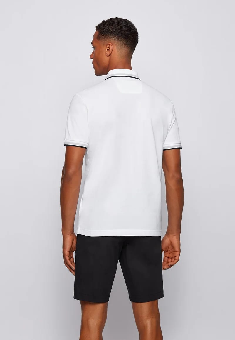 HUGO BOSS WHITE REGULAR FIT ORGANIC-COTTON POLO SHIRT WITH CONTRAST LOGO DETAILS