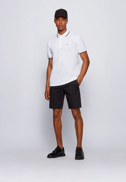 HUGO BOSS WHITE REGULAR FIT ORGANIC-COTTON POLO SHIRT WITH CONTRAST LOGO DETAILS
