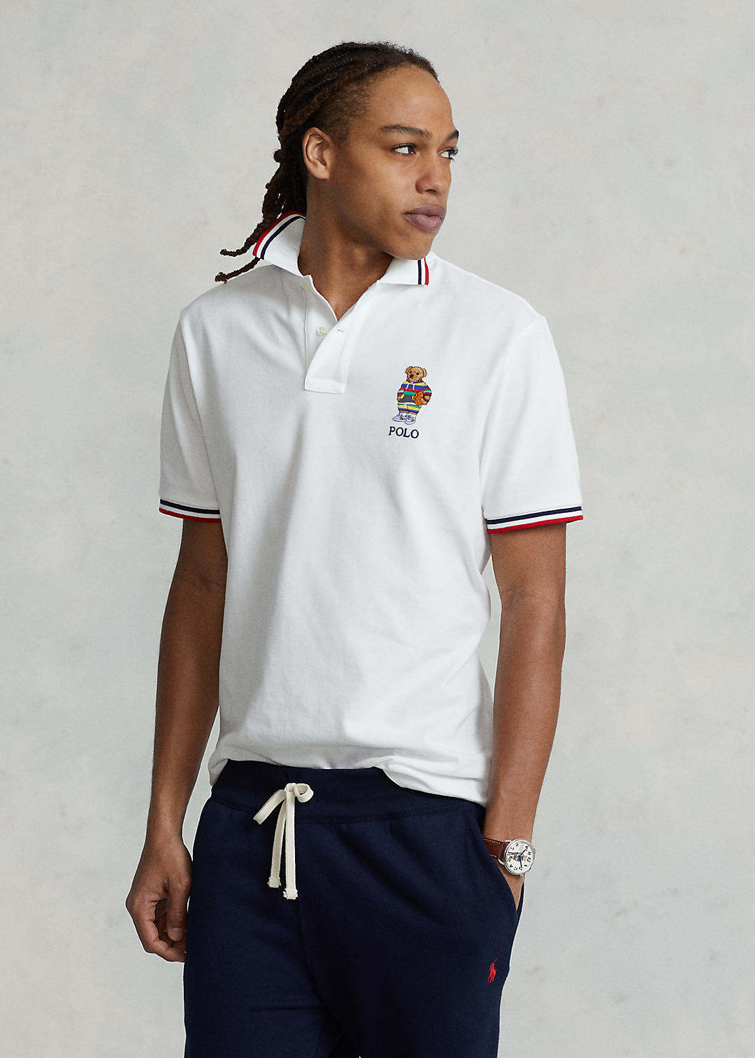RALPH LAUREN BEAR CUSTOM SLIM FIT POLO T-SHIRT - WHITE