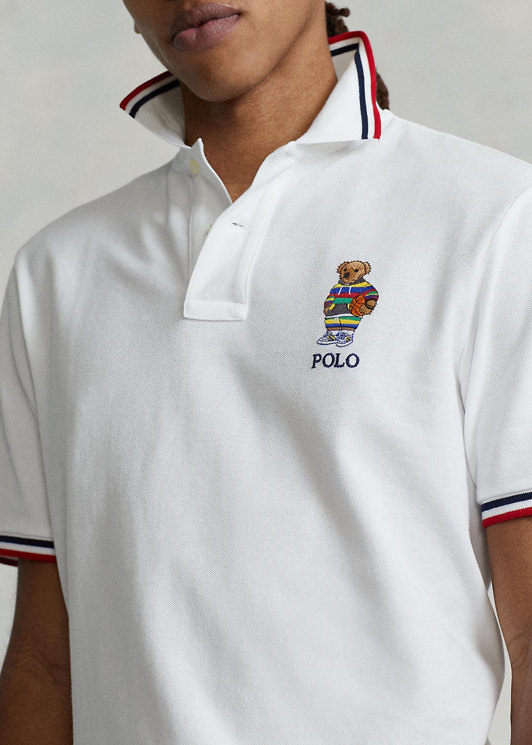 RALPH LAUREN BEAR CUSTOM SLIM FIT POLO T-SHIRT - WHITE