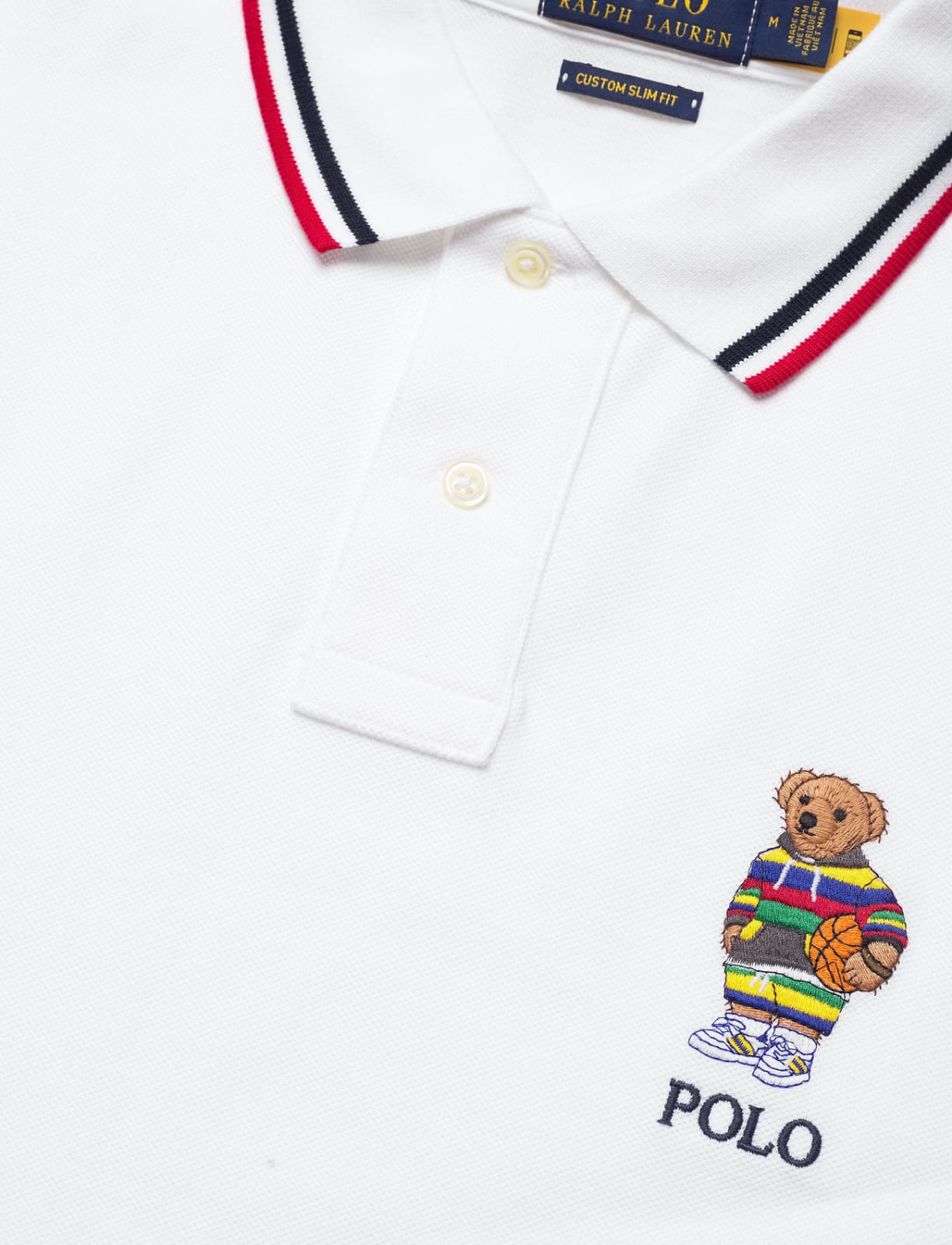 RALPH LAUREN BEAR CUSTOM SLIM FIT POLO T-SHIRT - WHITE