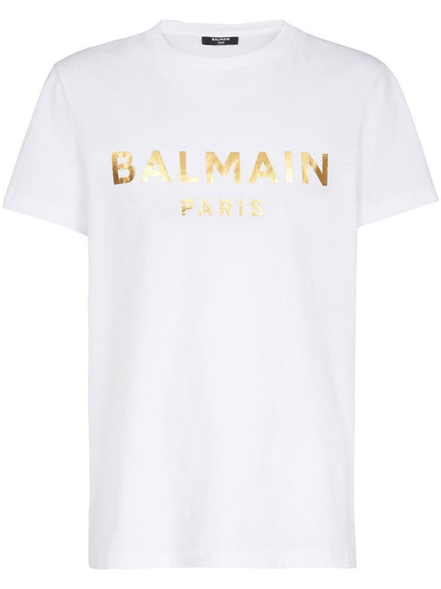 BALMAIN WHITE METALLIC LOGO T-SHIRT