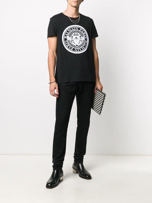 BALMAIN BLACK COIN LOGO T-SHIRT