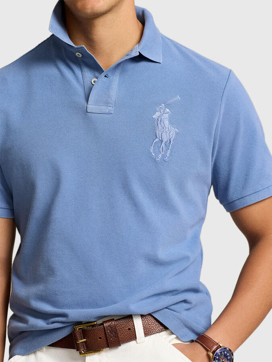 Ralph Lauren Big Pony Mesh Polo Shirt (Custom SlimFit) Sky Blue