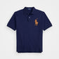 Ralph Lauren Leather Big Pony Mesh Polo Shirt (Custom SlimFit) Navy Blue