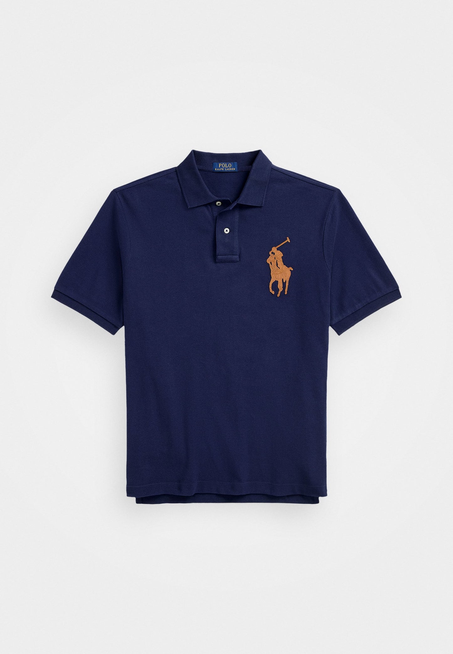 Ralph Lauren Leather Big Pony Mesh Polo Shirt (Custom SlimFit) Navy Blue