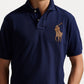 Ralph Lauren Leather Big Pony Mesh Polo Shirt (Custom SlimFit) Navy Blue