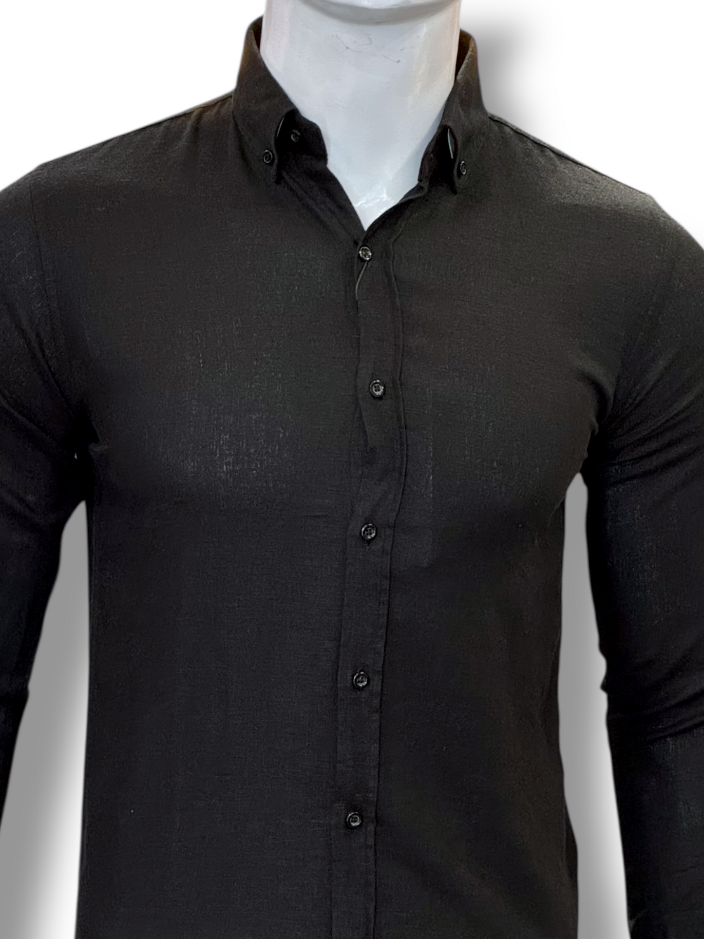 Zara Linen Button Down Black Shirt Slim Fit