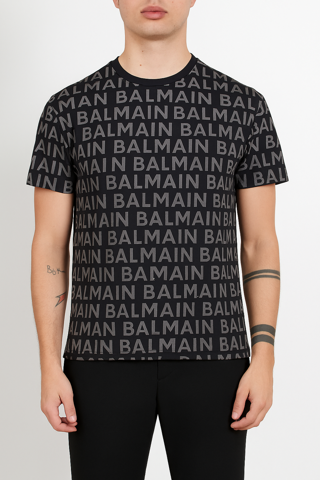 Balmain Logo Print Cotton T Shirt Black