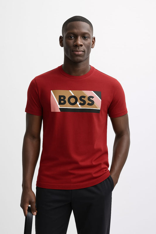 BOSS CREW-NECK GRAPHIC T SHIRT RED