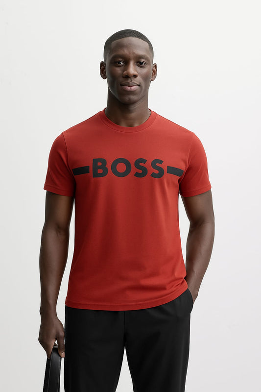 Boss Logo Print T-Shirt Orange