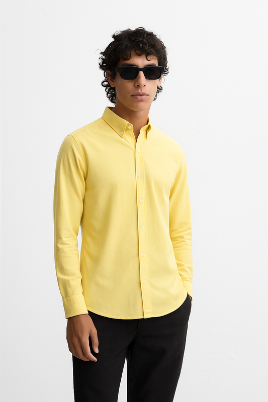 ZARA Button Down Oxford Cotton Shirt Lemon Slim Fit