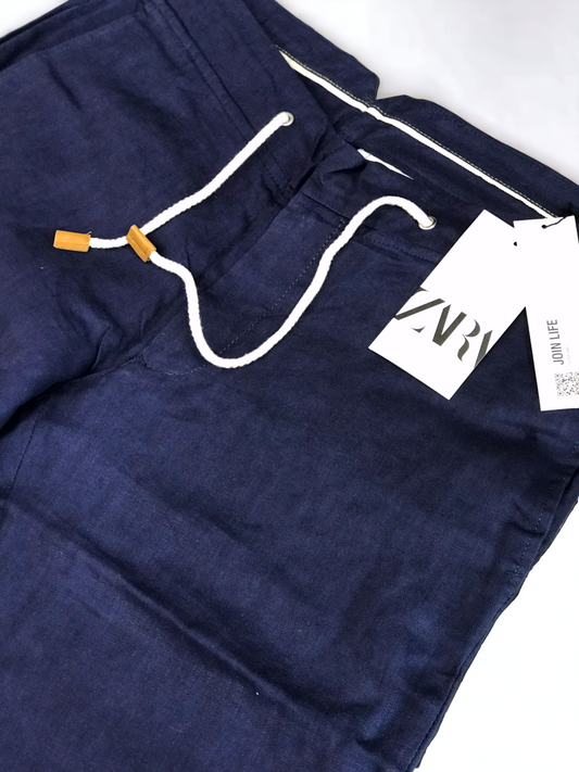 ZARA LINEN NAVY BLUE COTTON CHINOS