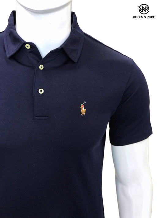 RALPH LAUREN SMALL PONY PIMA COTTON POLO CUSTOM SLIM FIT NAVY BLUE
