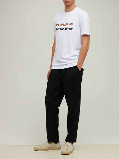 BOSS Crew-Neck White T-shirt with Graphic Logo Print
